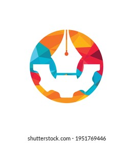 Gear and pen vector logo design. Unique law and industrial logotype design template.