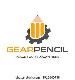 Gear pencil vector logo template. This design use wheel or industrial symbol. 