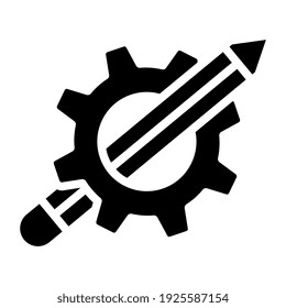 Gear with pencil, writing skill icon in trendy design