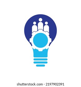 Gear people bulb shape concept vector logo design template. People icon logo with gear for your business and company.	
