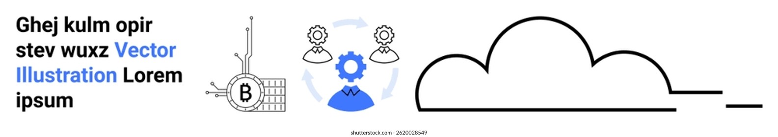 Engrenar com pessoas, nuvem, antena de rádio, grade binária e texto. Ideal para tecnologia, rede, colaboração, computação em nuvem, inovação, soluções digitais, página inicial de negócios