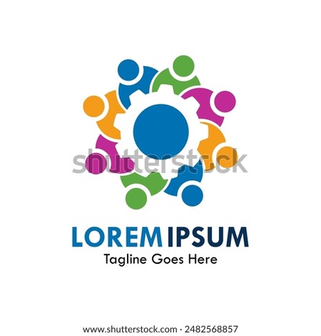 Gear with people design logo template illustration