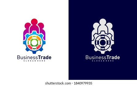 Gear People logo design vector, Colorful People logo design template, Icon symbol