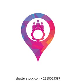 Gear people map pin shape concept vector logo design template. 