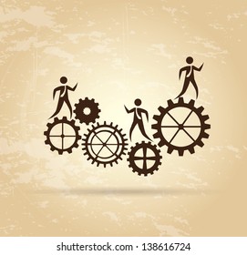 Gear and people over vintage background vector illustration