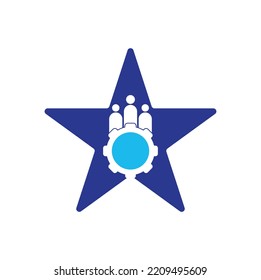 Gear people star shape concept vector logo design template. People icon logo with gear for your business and company.