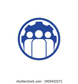 Gear and people vector logo design template. People icon logo with gear for your business and company..	