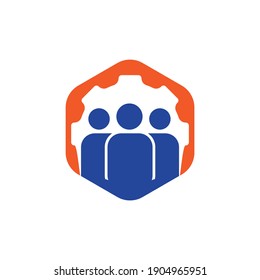 Gear and people vector logo design template. People icon logo with gear for your business and company..	