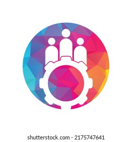 Zahnräder und Menschen, Vektorgrafik-Logo-Design-Vorlage. Menschen Symbol Logo mit Ausrüstung für Ihr Unternehmen und Ihr Unternehmen.
