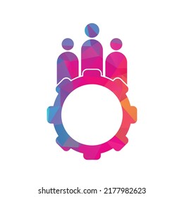 Gear and people vector logo design template. People icon logo with gear for your business and company.