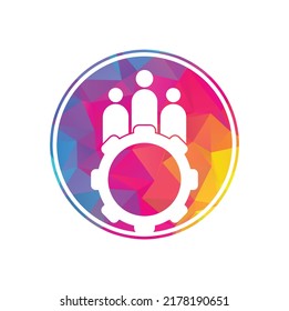 Gear and people vector logo design template. People icon logo with gear for your business and company.
