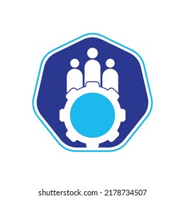 Gear and people vector logo design template. People icon logo with gear for your business and company.