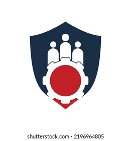 Gear and people vector logo design template. People icon logo with gear for your business and company.