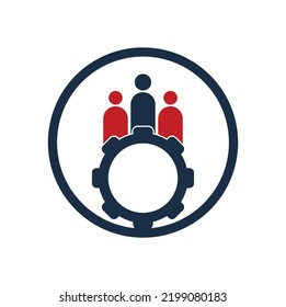 Plantilla de diseño del logotipo de vectores de engranajes y personas. Logo del icono de la gente con equipo para su empresa y negocio.