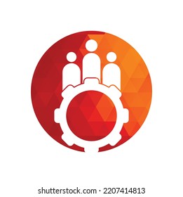 Plantilla de diseño del logotipo de vectores de engranajes y personas. Logo del icono de la gente con equipo para su empresa y negocio.