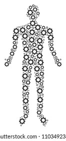 Gear person representation. Vector gear icons are grouped into male collage.