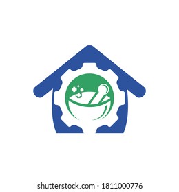 Zahnmedizin mit Logo-Design für die heimische Vektorgrafik. Konzept des mechanischen Gesundheitslogo