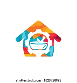 Gear pharmacy with home vector logo design. Mechanic health logo concept.	
