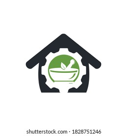 Gear pharmacy with home vector logo design. Mechanic health logo concept.	
