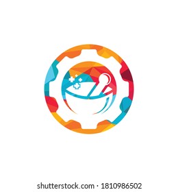 Gear pharmacy vector logo design. Mechanic health logo concept.