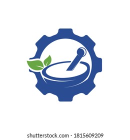 Gear pharmacy vector logo design. Mechanic health logo concept.	