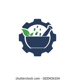 Gear pharmacy vector logo design. Mechanic health logo concept.