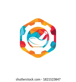 Gear pharmacy vector logo design. Mechanic health logo concept.