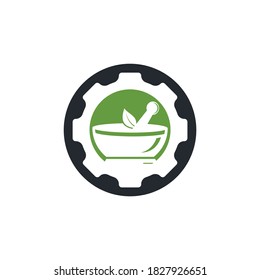 Gear pharmacy vector logo design. Mechanic health logo concept.	