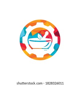 Diseño del logotipo vectorial de la farmacia de engranajes. Concepto de logotipo de salud mecánica.	