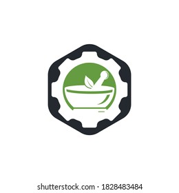 Gear pharmacy vector logo design. Mechanic health logo concept.	