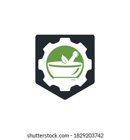 Gear pharmacy vector logo design. Mechanic health logo concept.	