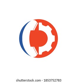 Gear Phone Call Logo Template Design. 