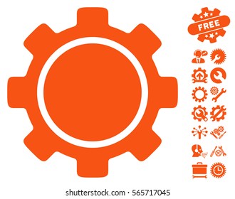 Gear pictograph with bonus setup tools graphic icons. Vector illustration style is flat iconic orange symbols on white background.