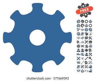 Gear pictograph with bonus setup tools pictograph collection. Vector illustration style is flat iconic cobalt and gray symbols on white background.