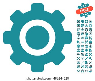 Gear pictograph with bonus tools clip art. Vector illustration style is flat iconic bicolor symbols, soft blue colors, white background.