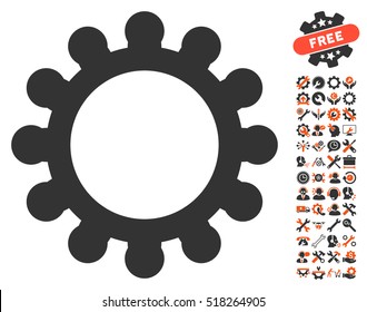 Gear pictograph with bonus tools pictograms. Vector illustration style is flat iconic orange and gray symbols on white background.