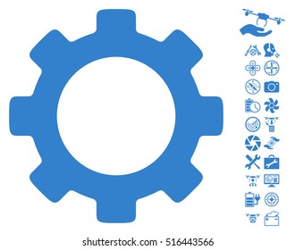 Gear pictograph with bonus uav service images. Vector illustration style is flat iconic symbols on white background.