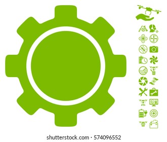 Gear pictograph with bonus uav service pictograms. Vector illustration style is flat iconic symbols on white background.