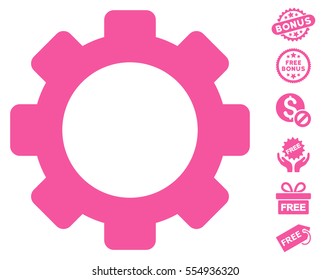 Gear pictograph with free bonus images. Vector illustration style is flat iconic symbols, pink color, white background.