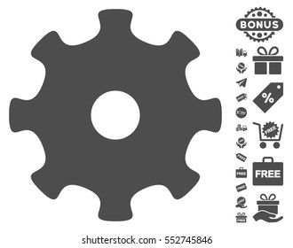 Gear pictograph with free bonus pictograms. Vector illustration style is flat iconic symbols, gray color, white background.