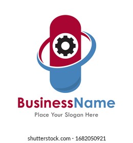 Gear pill vector logo template. Suitable for business, healthy, pharmacy, web and design