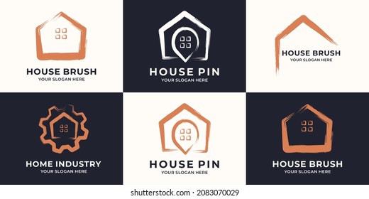 gear pin house combined with brush stroke logo concept