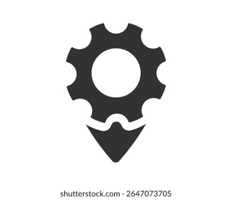 Ícone do pino da engrenagem. Símbolo para localização de máquinas, processos industriais ou serviços de engenharia. Limpo e moderno. Ideal para web, aplicativos e impressão.