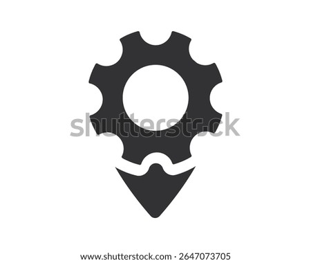 Gear pin icon. Symbol for location of machinery, industrial processes, or engineering services. Clean and modern. Ideal for web, apps and print.