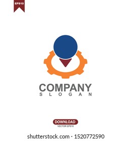 Gear with pin location logo vector design template element