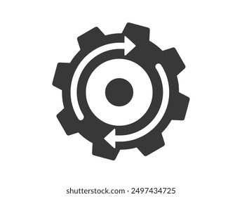 Gear pinion cycle rotating arrow icon vector simple graphic pictogram, cog wheel turning system symbol, change strategy or improve settings sign, develop gearwheel service image clip art