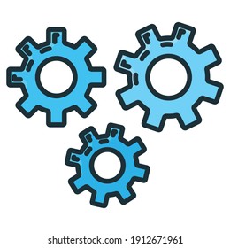 Gear pinion mechanism icon, concept engineering stuff object line flat vector illustration art, isolated on white. 