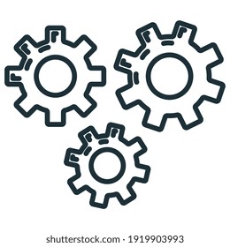 Gear pinion mechanism icon, concept engineering stuff object line flat vector illustration art, isolated on white. 