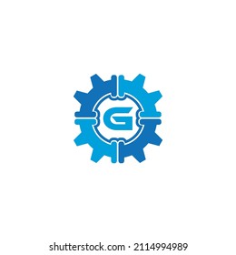 Gear and pipe, plumbing letter G Logo Design