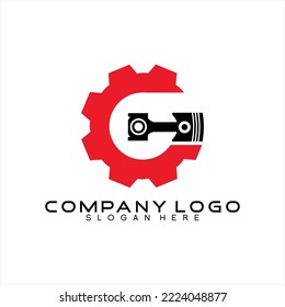 Gear and piston vector logo design with letter G concept.